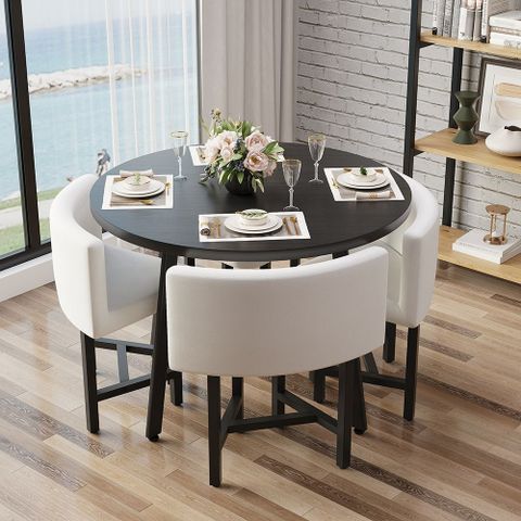 1000Mm Round Wooden Small Nesting Dining Table Set For 4 White ... intended for Round Dining Table For Compact Spaces